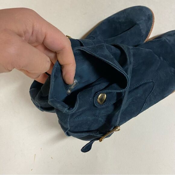 House of Harlow 1960 Blue suede Wrap Bootie low heel almond toe 36.5 / US 6 - Picture 5 of 11